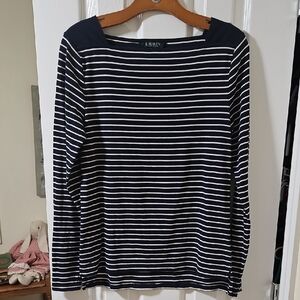 Lauren Ralph Lauren Navy and White Striped Top